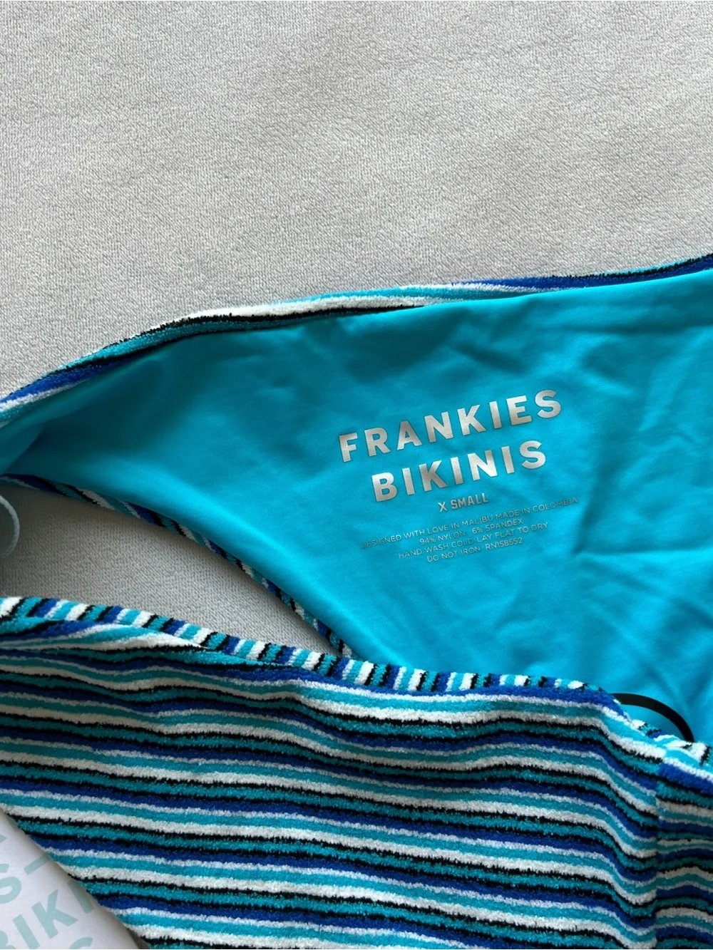 Frankie's Bikinis Teal and Navy Terry Striped Bikini Bottom - XS